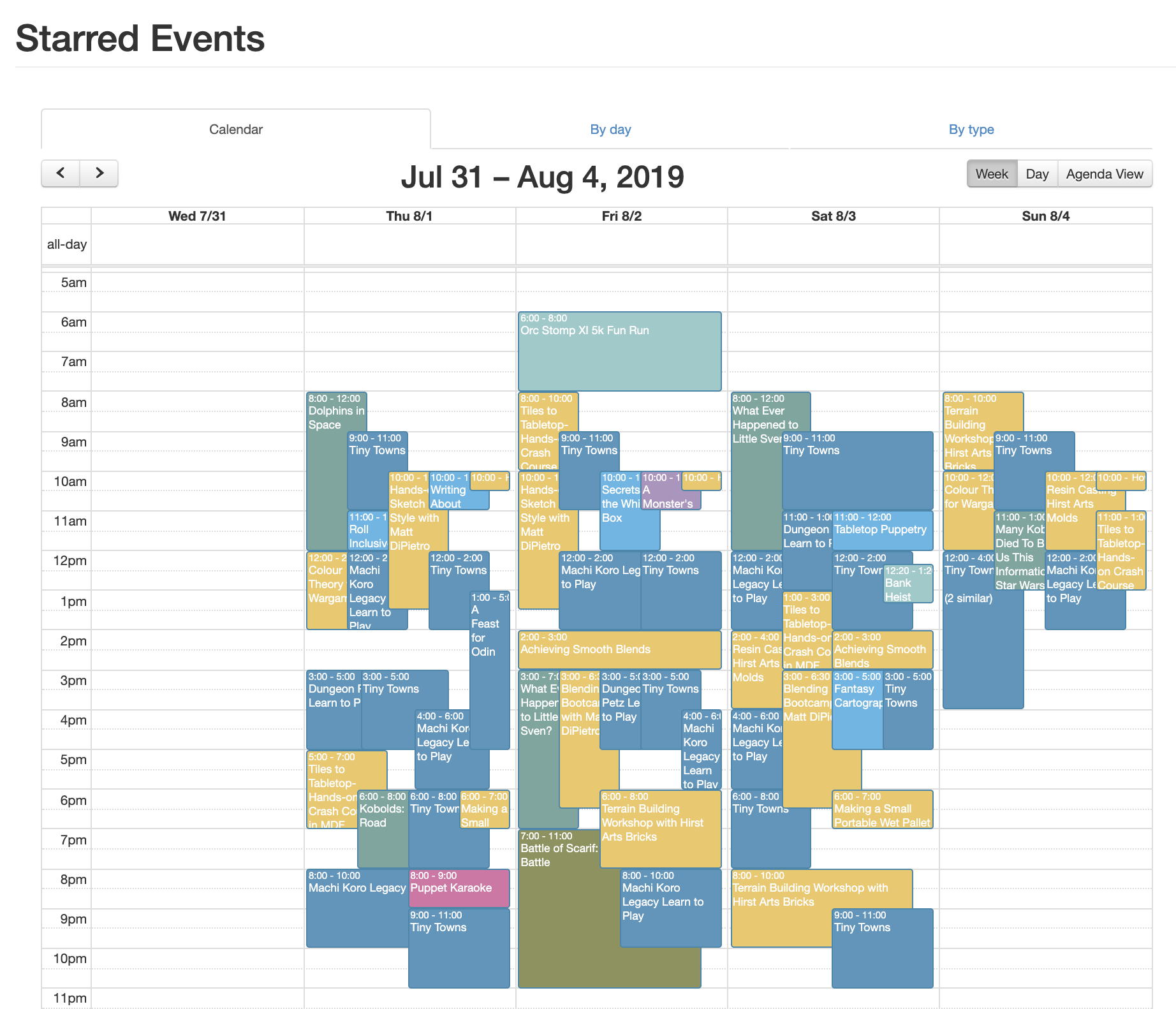 A screenshot of the starred events view.
